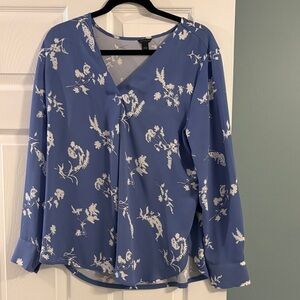 Ann Taylor Blue Floral V-Neck Blouse